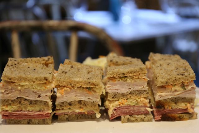 Triple Decker Sandwich with Hebrew National turkey and salami sliced deli meat ($29)<br/>